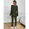 Women V Neck Long Sleeve Thin Casual Two Piece Loungewear Set With Long Pants