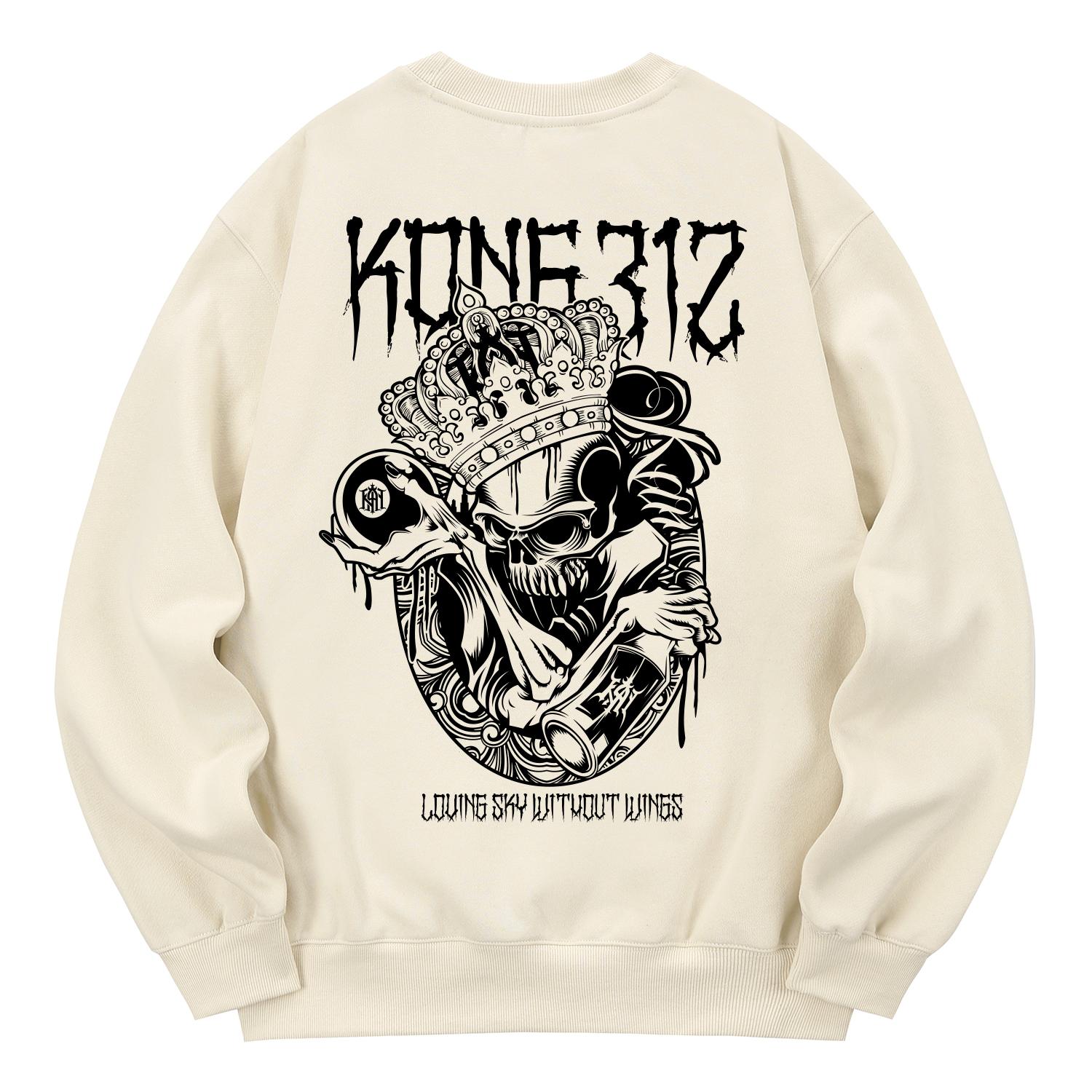 Khan 6312 Kmc0097 King Skull Fleece-Lined Sweatshirt - Cream L