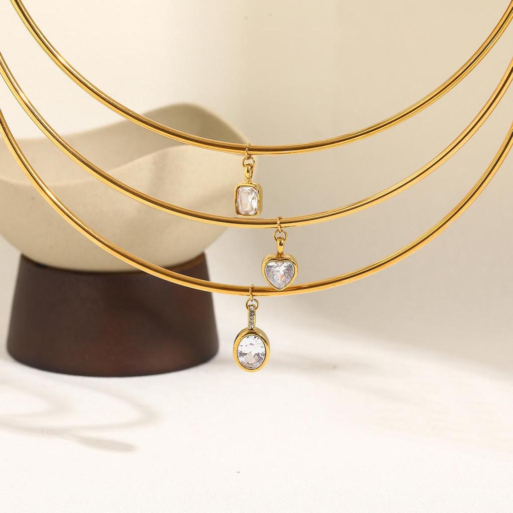 European Style Stainless Steel Diamond Choker Necklace - High-End Temperament for Women