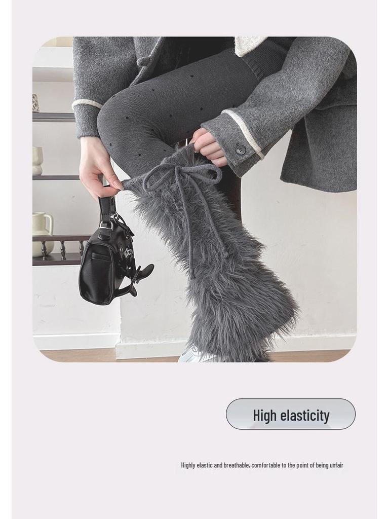 Damen Schnür-Fell-Scrunchy-Beinstulpen - Dick, Plüschig, Y2K-Stil für Herbst/Winter