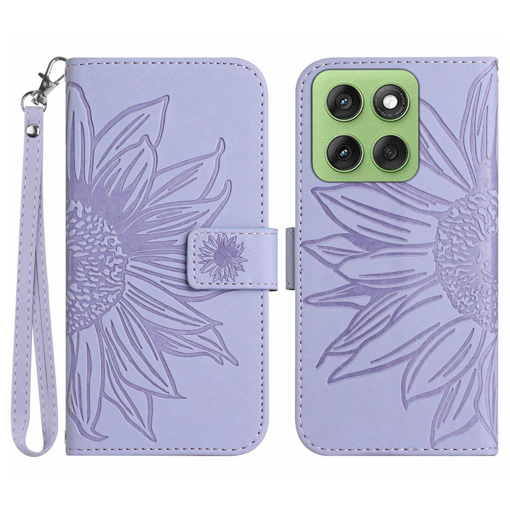 Pro Motorola Edge 60 5G/60 Fusion 5G Pouzdro Kožené peněženkové pouzdro s potiskem slunečnice a zápěstním poutkem