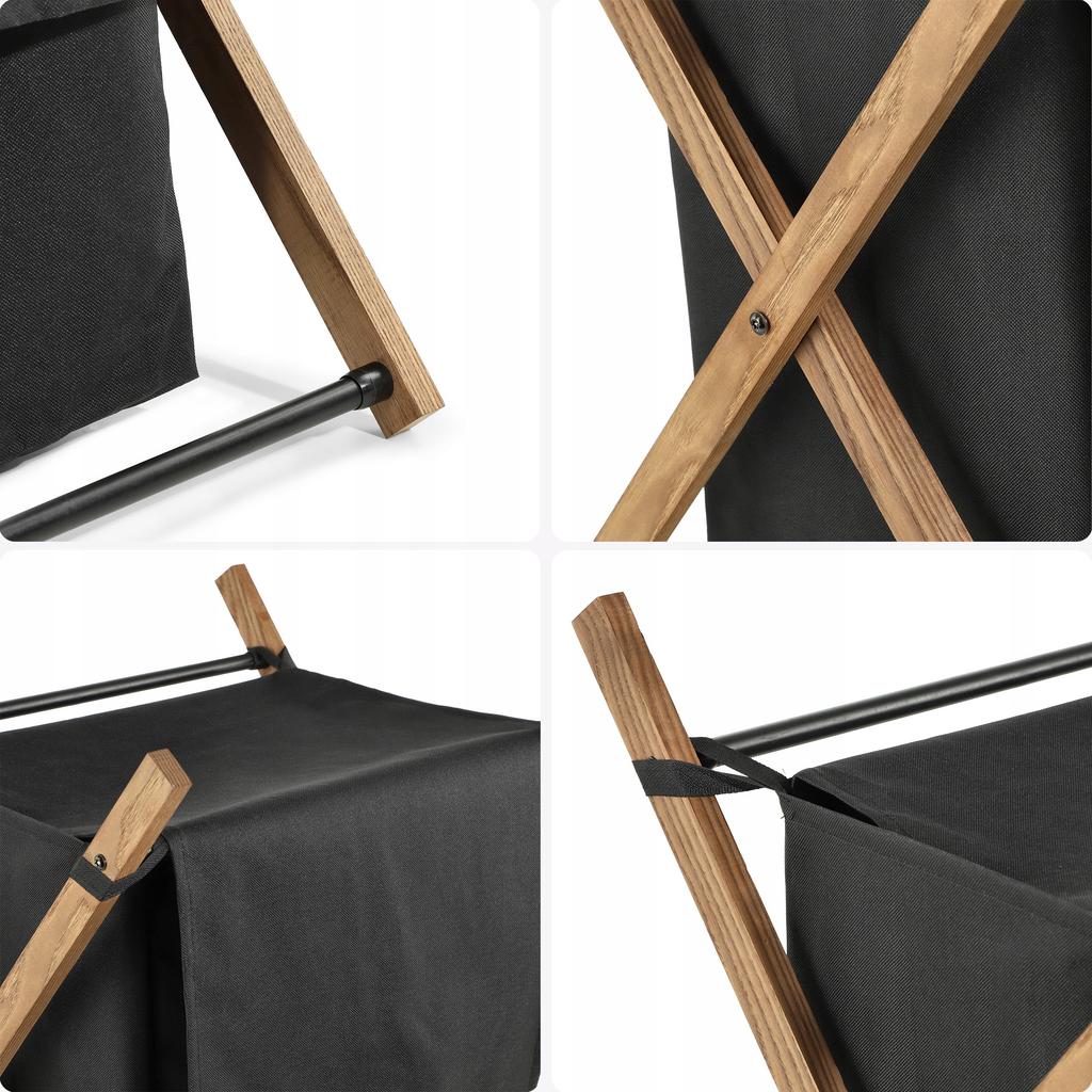 KADAX Cesto para la Ropa Negro de Madera Plegable Contenedor Grande Eco 39L
