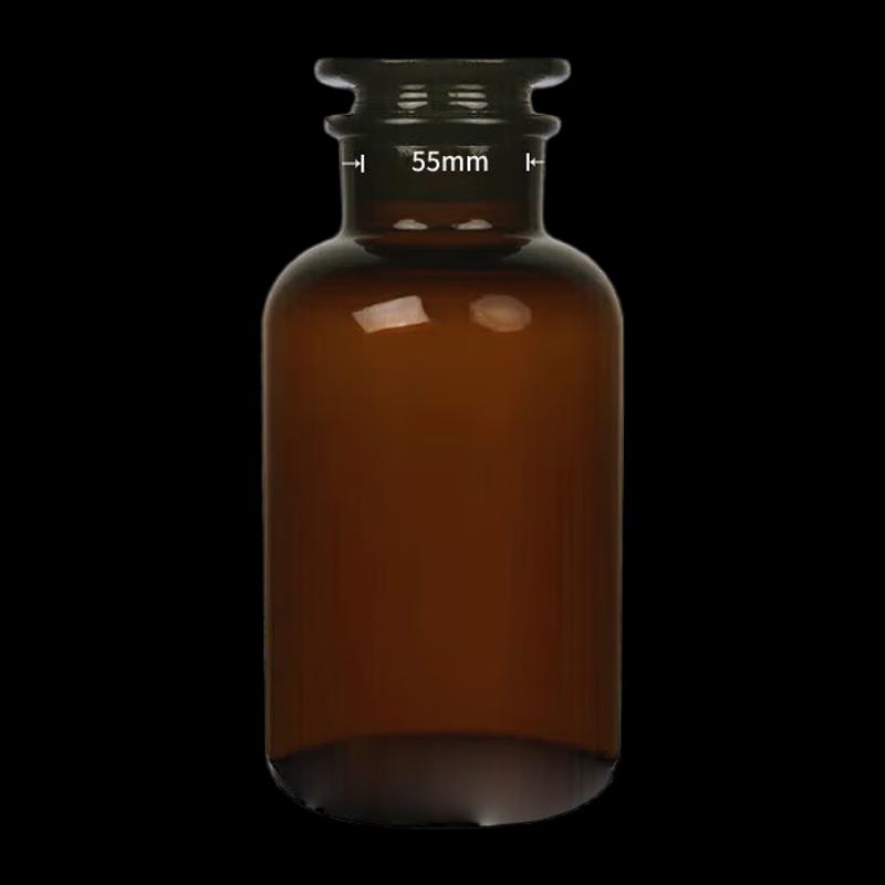 Широкогорлая янтарная стеклянная бутыль для реагентов