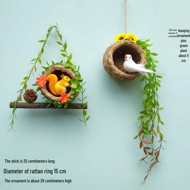 Forest Style Kindergarten Hanging Mobile: Creative Micro-landscape Arrangement with Bird's Nest and Decorative Pendants.