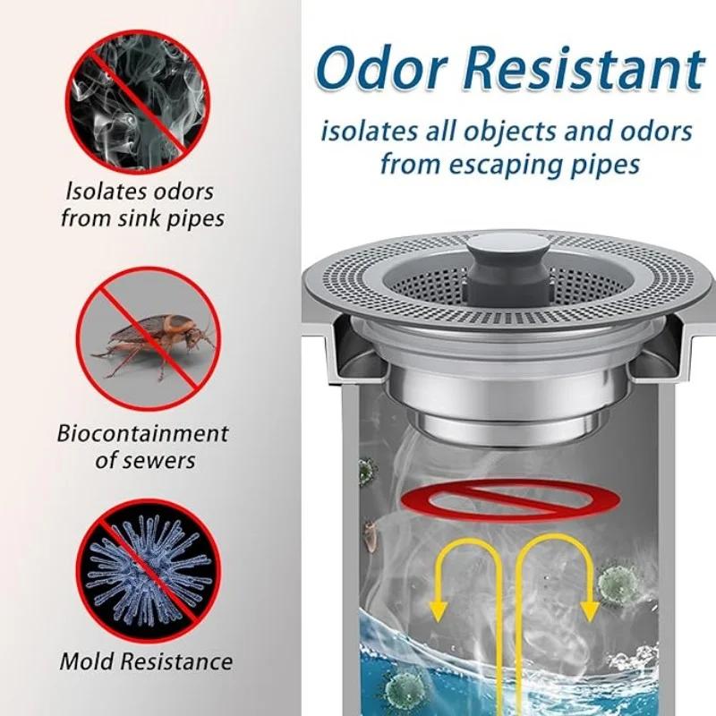 New Upgraded 3 In 1 Kitchen Sink Drain Strainer - Stopper Set Stainless Steel Kitchen Sink Stopper Up Anti-Clogging Sink Strain