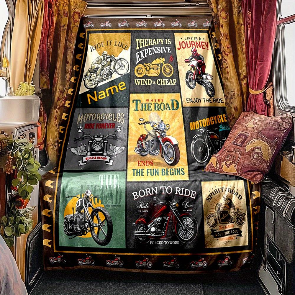 Motorcycle Flames Personalized Name Blanket Personalized Name Soft Comfortable Stylish Blanket Car Blanket Perfect For Travel Camping Outdoor Home