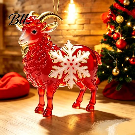 Festive Party Supplies Goat Christmas Car Hanging Ornament, 2D Acrylic Pendant with Holiday Decor String, Cute Animal for Rearview Mirror, Gift