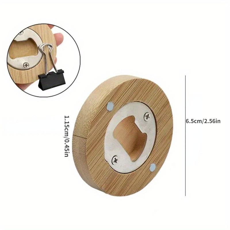 3-Piece Bamboo Beer Bottle Openers With Fridge Magnet - Easy Grip, Round Coaster Design For Home Bar Decor & Wedding Favors