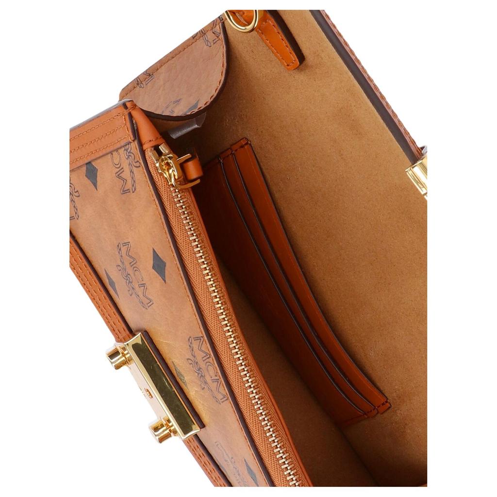 MCM Tracy Leather Trim Logo Print Pattern Pvc Crossbody Bag Medium Women bags Brown MWREAXT05CO