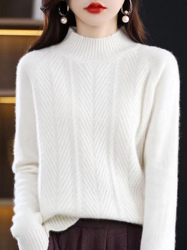 Women's Cashmere Sweater - Autumn/Winter High Neck Thick Knit Top, Loose Fit, Solid Color
