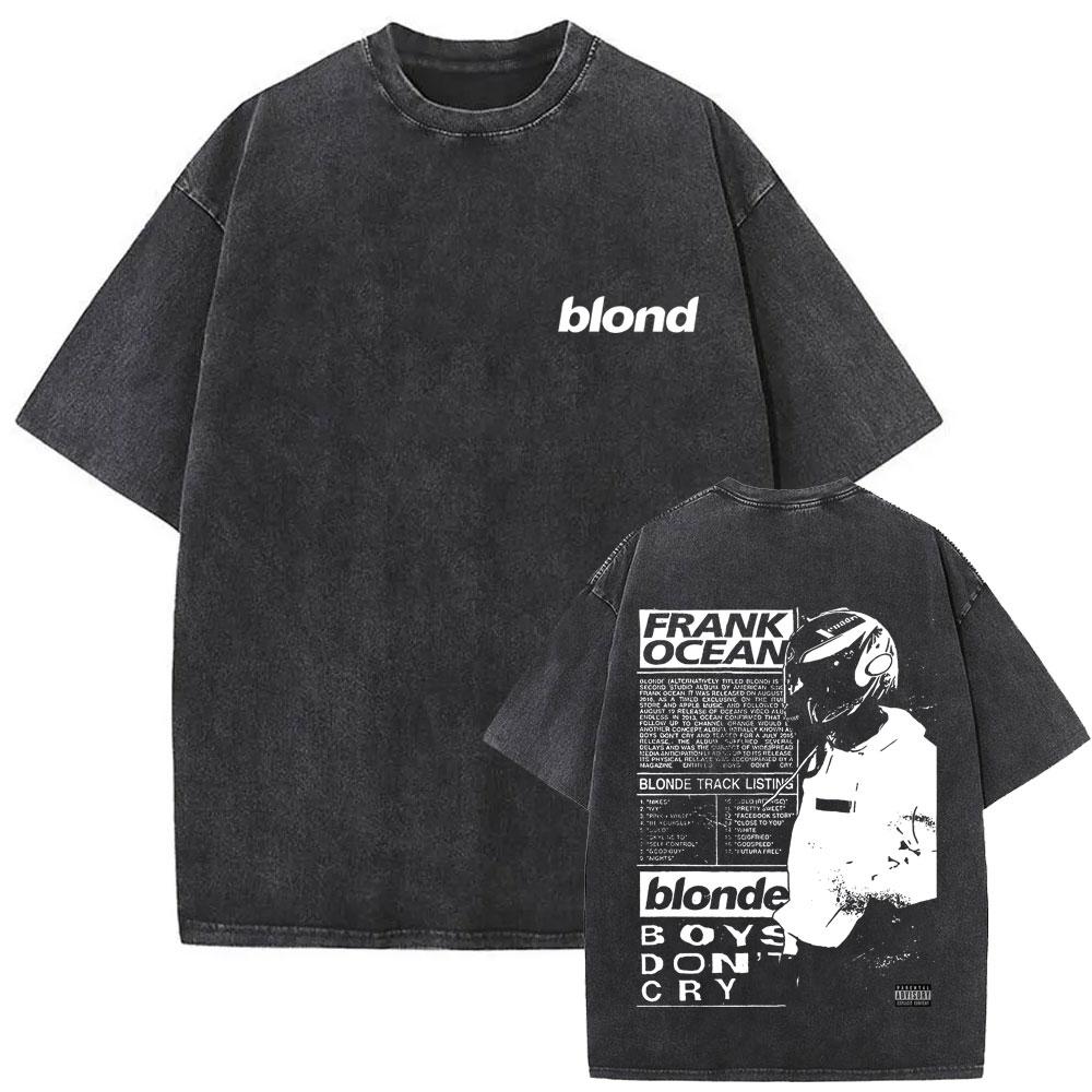 Washed Rapper Frank Vintage Oversized T Shirts Men Ocean Hip Hop Trend T Shirt Blond Pop Music Tshirts Male Fashion Streetwear