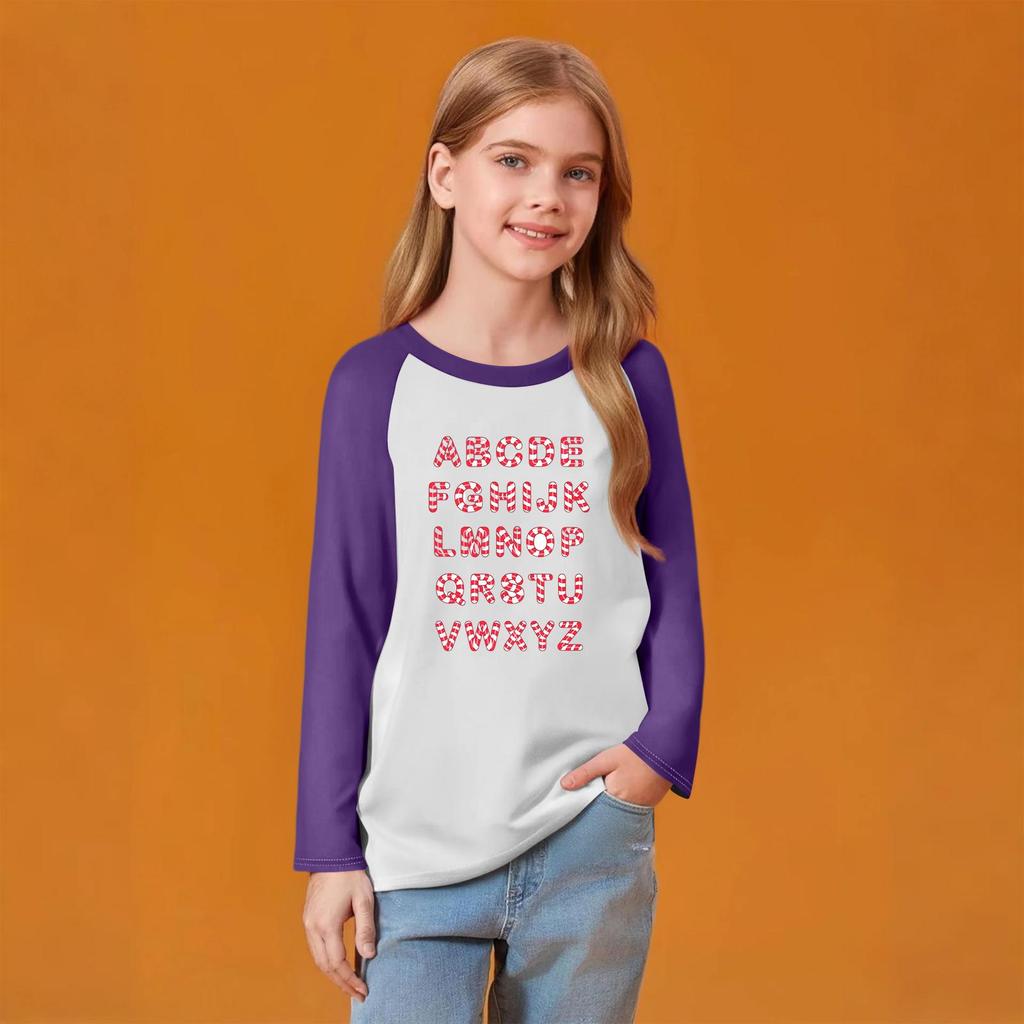 Kids' Fashionable Comfortable Christmas Print Neck Pullover Long Sleeve Top