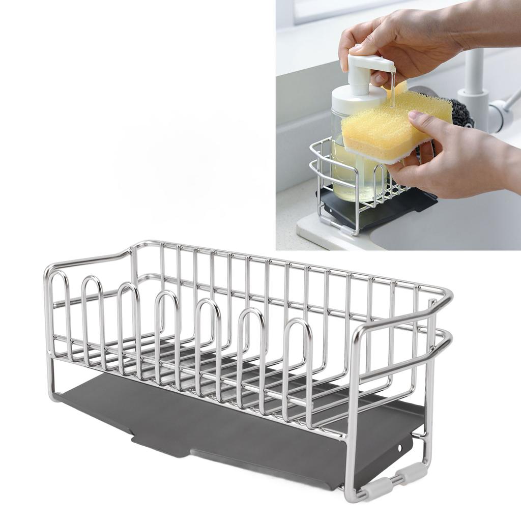 Sink Sponge Holder Rack 304 Stainless Steel Sink Caddy with Self Draining Tray for Bottles Brushes K