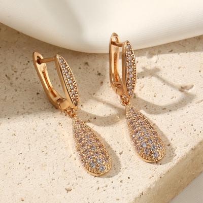 Water Drop Shape Dangle Earrings for Women 2025 New Fashion Micro-mounted Zirconia Golden Party Jewelry Accessories