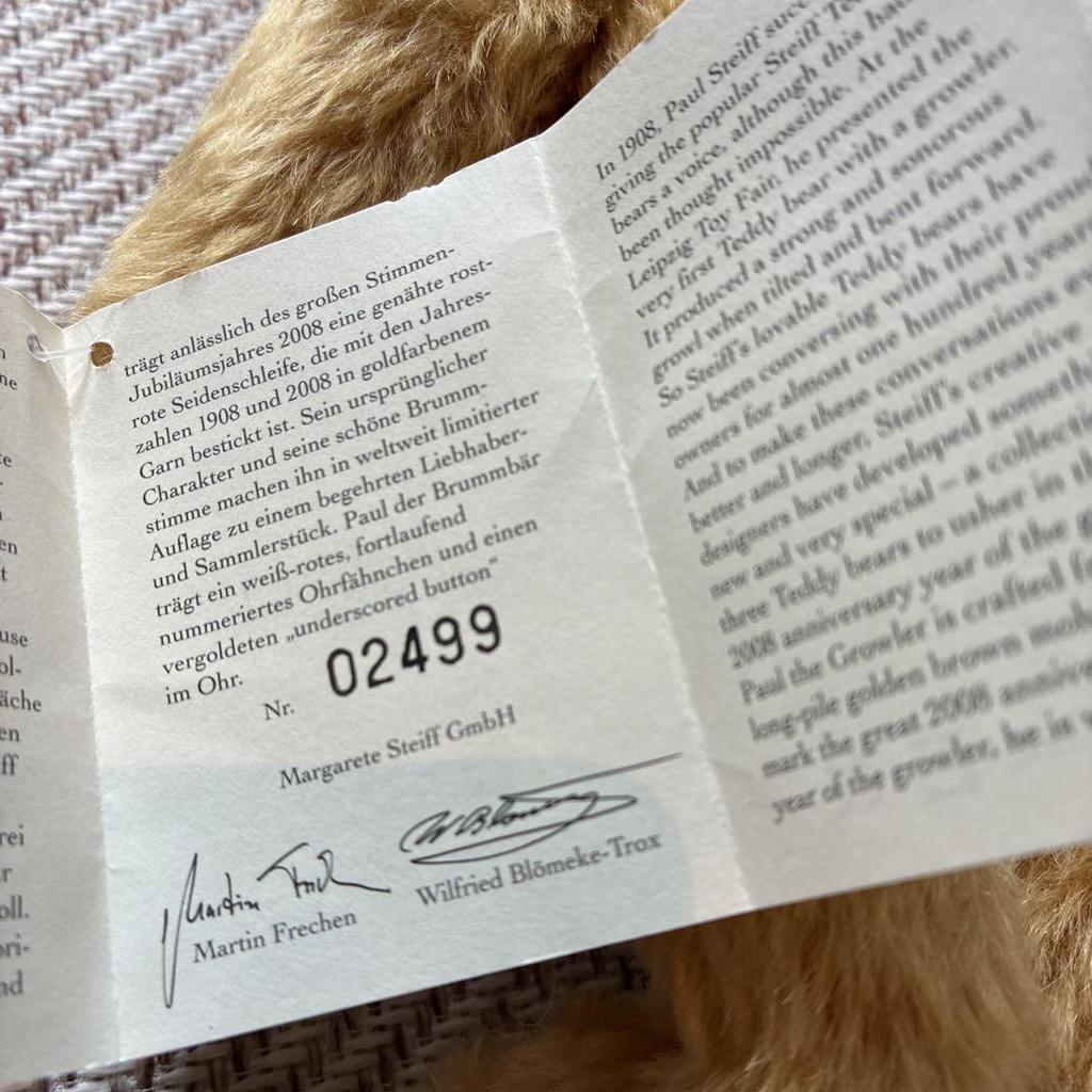 [USED] Steiff Growler Paul 100th Anniversary Teddy Bear