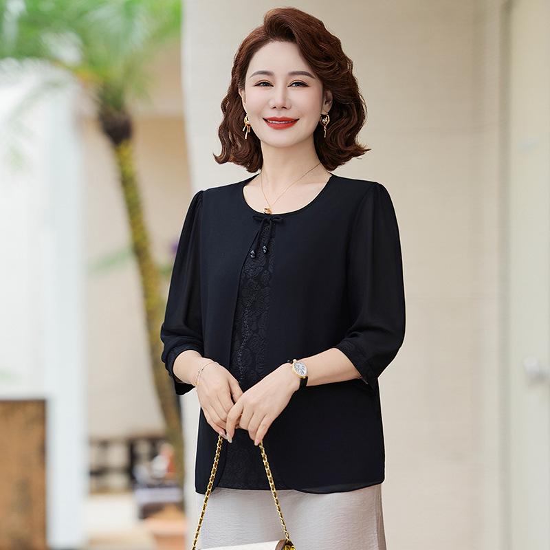 

2026 New Spring Knitwear for Moms: Elegant Wedding Banquet Top for Middle-aged & Elderly Women 3XL - For 120-135 jin чорний
