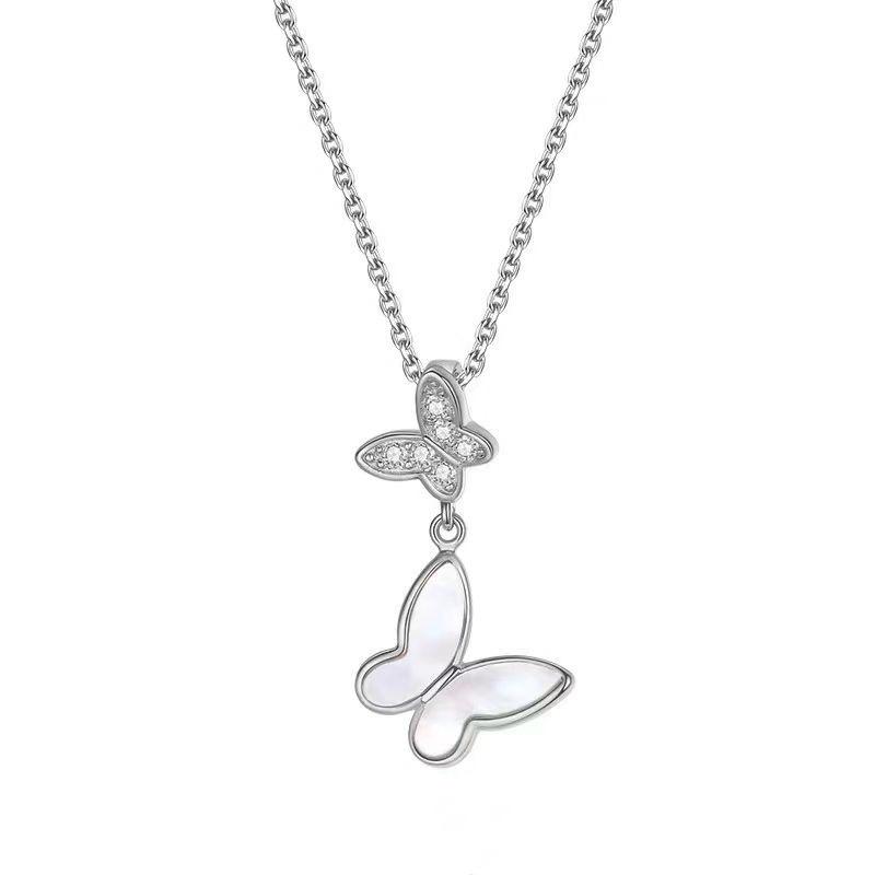 

925 Silver White Shell Butterfly Pendant Necklace , Fashion Minimalist Daily Wear for Women 925 / option 2