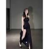 Black Flower Halter Neck Dress Women's Summer Split Fork Slim Waist Skirt Skinny Hip Wrap Long Dress