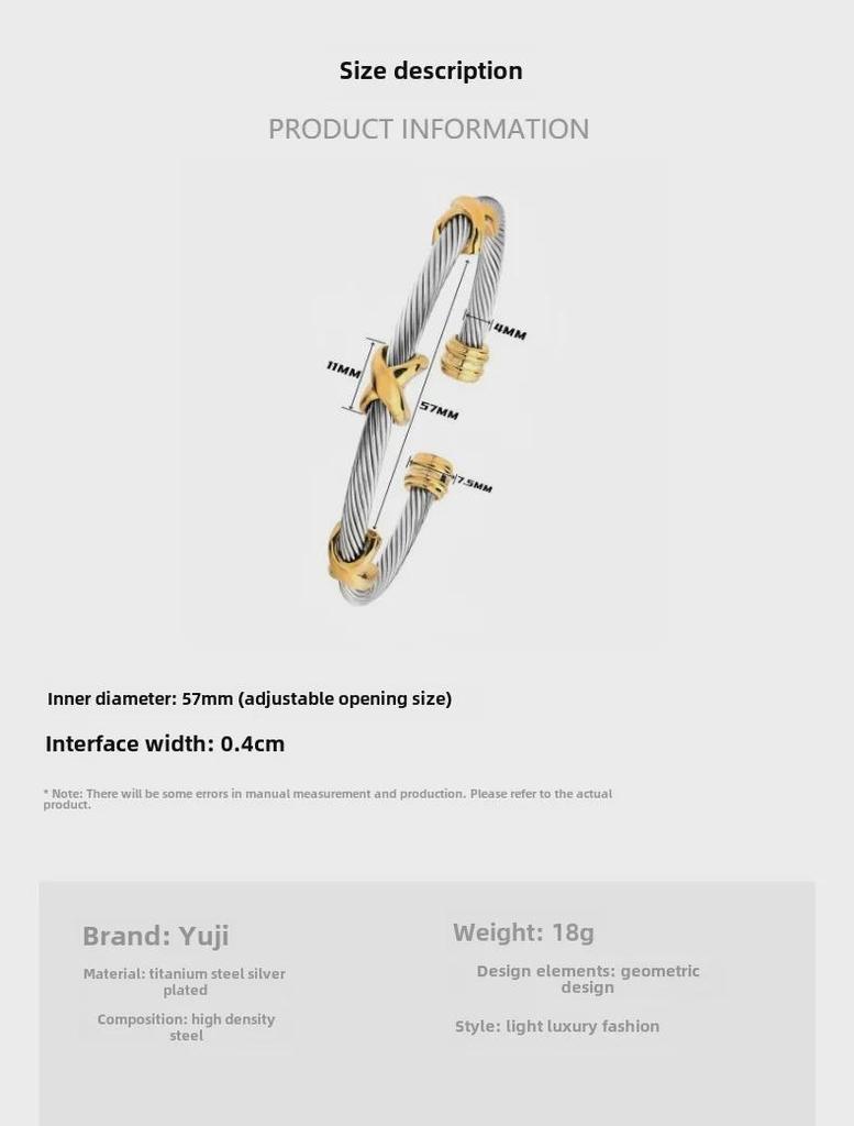 Trendy European-American 4MM Titanium Steel Twisted Wire Open Bracelet – Stainless Steel, Versatile Design for Women