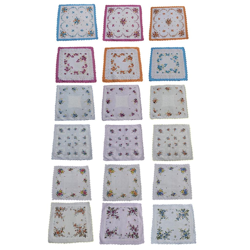 18 Pieces Flowers Print Womens Cotton Handkerchiefs Party Hankie 12x12inch