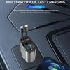 Retractable Car Charger with Dual Retractable Usb Cord, Usb A PD Port Voltage Meter, Car Cigarette Lighter Adapter for Phone