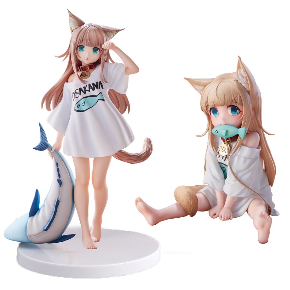 New Anime Cute Doll Sakura Soybean My Cat Is A Kawaii Girl Figure Sit And Eat Fish/Standing Figure Model PVC Collection Toy Gift