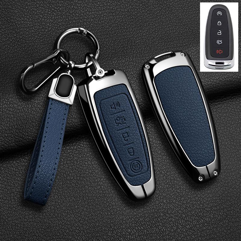 Auto Zinklegierung Leder Schlüsselhülle Abdeckung Für Ford Edge Explorer Escape Focus Taurus Flex Lincoln Navigator Schutz Schlüsselanhänger black