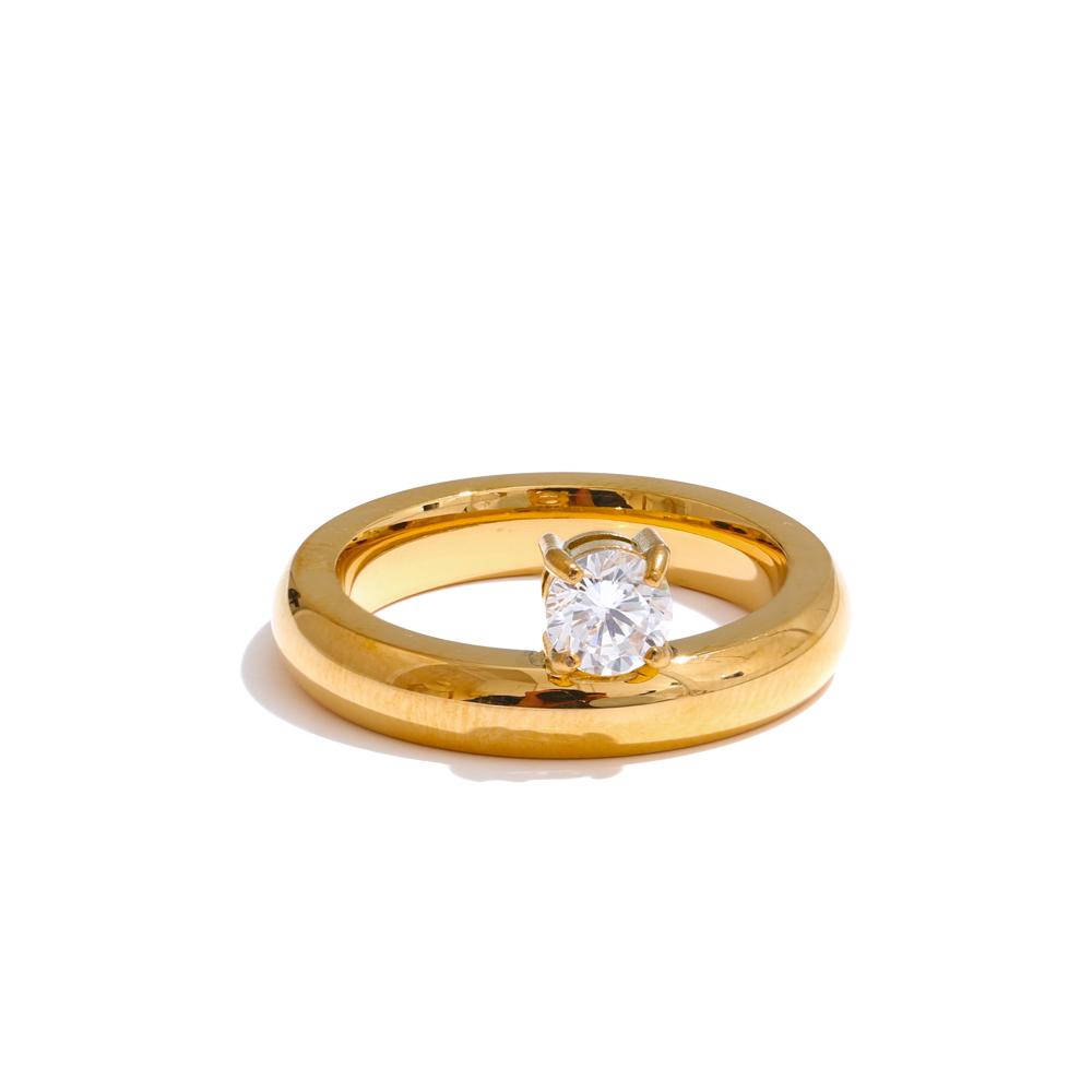 

Yhpup Delicate Shiny Cubic Zirconia Round Polished Ring for Women Smooth Stainless Steel High Quality Fashion Jewelry 6