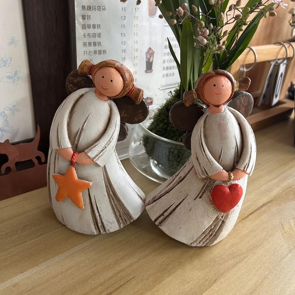 Vintage Resin Angel Girl Figurine, Cute Rustic Farmhouse Decorative Ornament