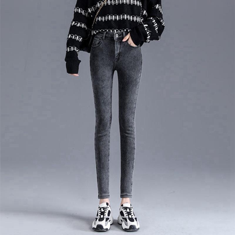 Skinny Warm Jeans Women Velvet Ankle Length Casual Thick Pencil Pants Basic Fleece Denim Trousers