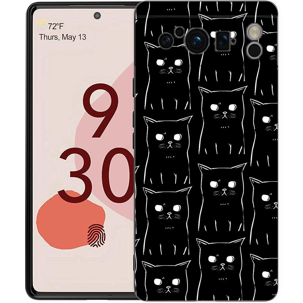 Black Cat Cartoon Cute Phone Case For Google Pixel 8 7 6 Pro 6A 7A 5G Soft Silicone Shockproof TPU Black Cover TPU Fundas