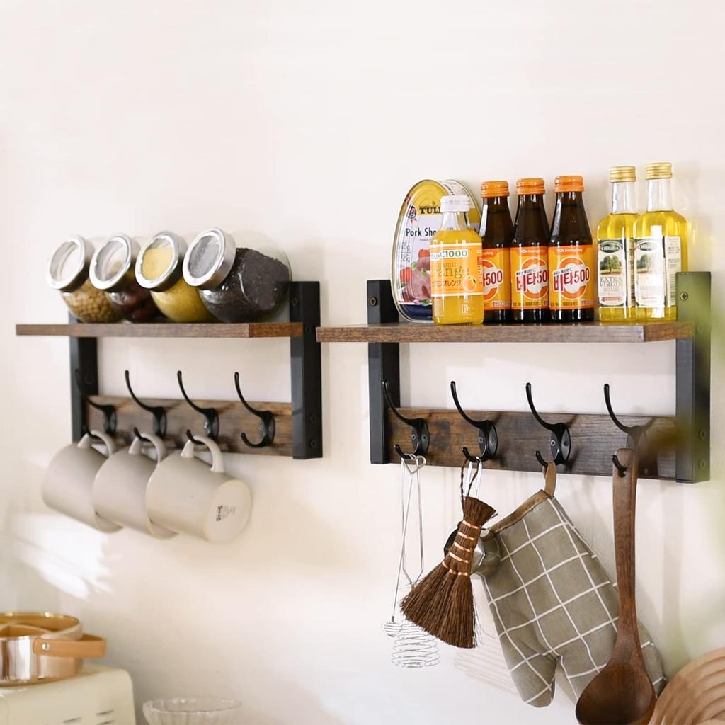 YMYNY Wall Set of Wall 40cm Shelf with Four Double Perfect for Wall Coat Hanger, 2, Shelf, Wall-Mounted Hooks, Entryway, Bathroom, Bedroom, Kitchen,