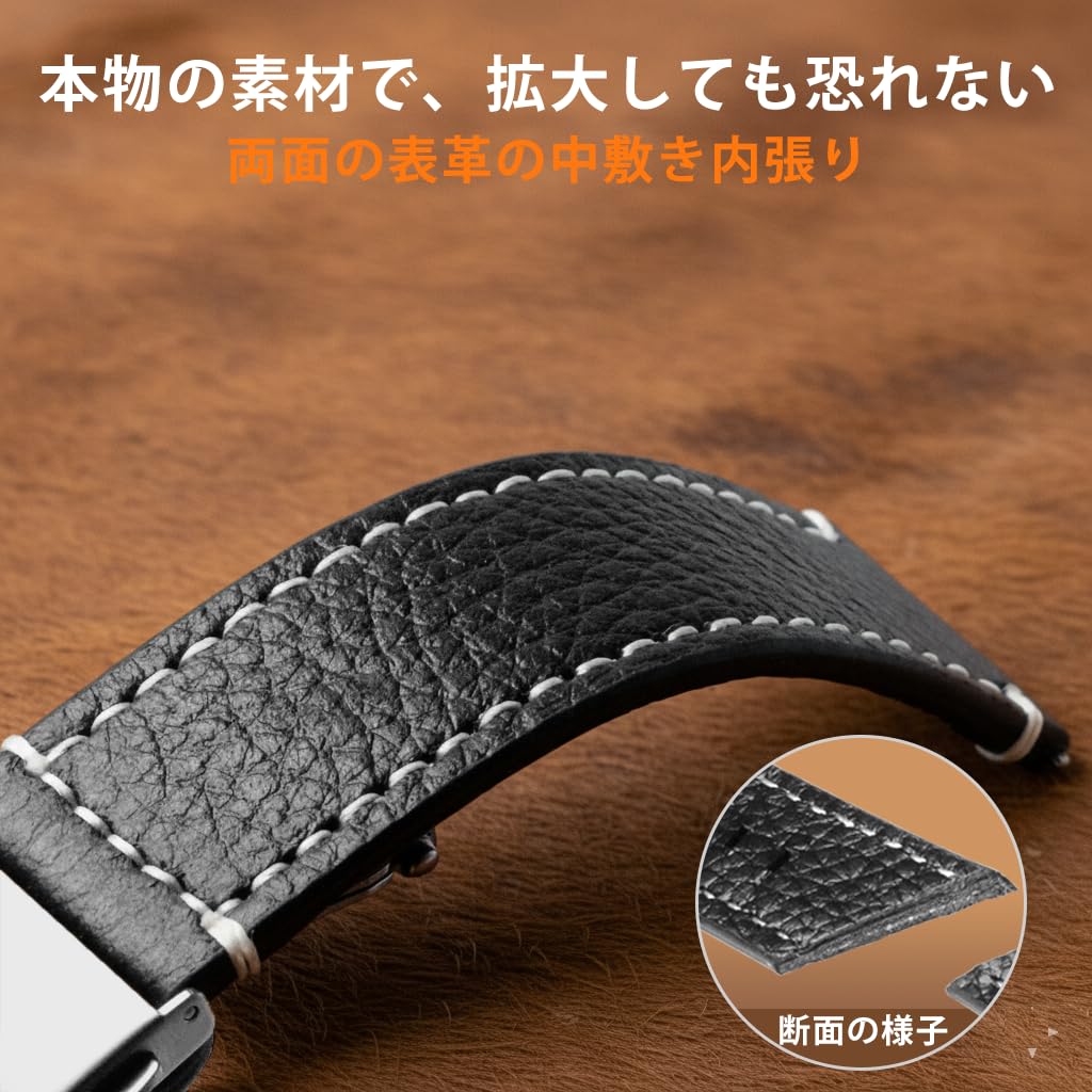 SUIMUMU 22mm Leather Watch Band, Double-Layered Cowhide with Lychee Pattern, Retro Classic Style, Stainless Steel Buckle, Genuine Leather Replacement