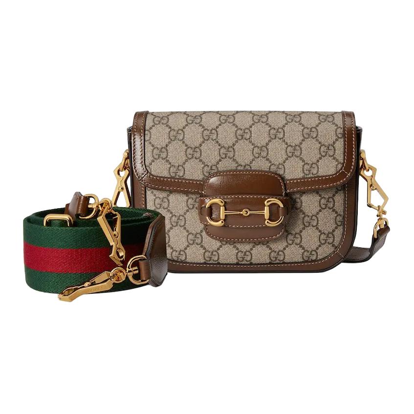 Gucci Fibbia d'Oro 1955 Vintage con Morsetto e Fibbia Morsetto Cinturino Intrecciato con Logo Invecchiato