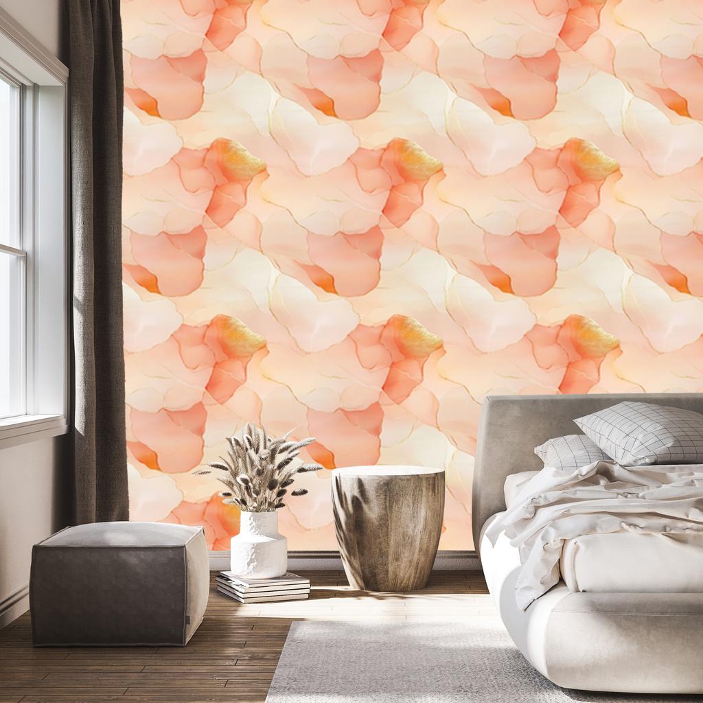 Ink wallpaper cream, peach, white and gold 50x1000