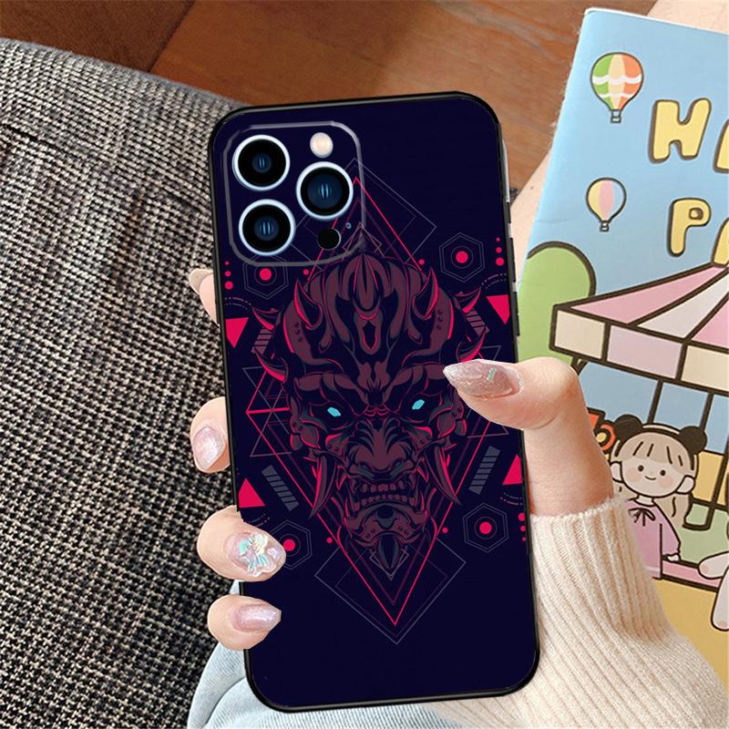 Oni Hannya Demon Mask Case For iPhone 17 Air 17 Pro Max 16 15 14 Pro Max Plus 13 12 Mini 11 16E 17Pro Phone Cover
