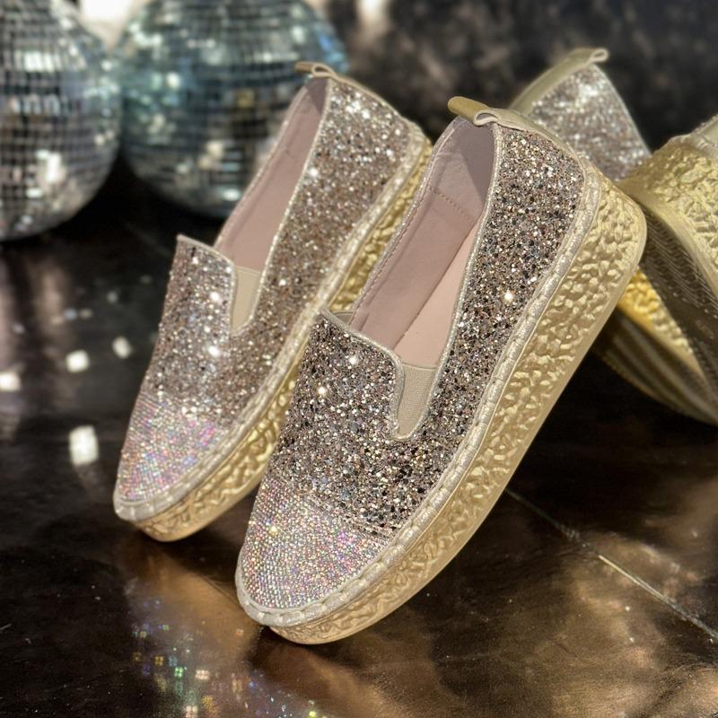 Large size casual rhinestone single shoes women's spring new shallow mouth thick bottom rhinestone fashion women's shoes