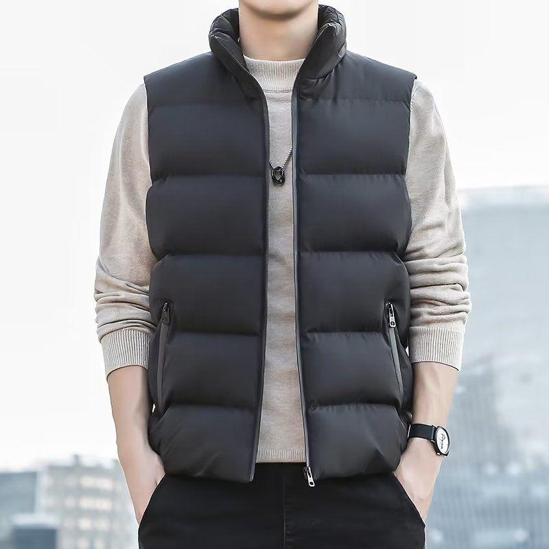 

Men s Slim-Fit Lightweight Vest for Fall/Winter Youth Solid Color Stand Collar Open-Front Cardigan 4XL сірий