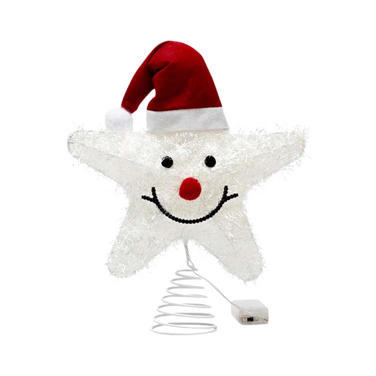 

Christmas Tree Top Five Pointed Star, Christmas Decoration Star Ornament Snowman Star Ornament Luminous Decoration one size білий