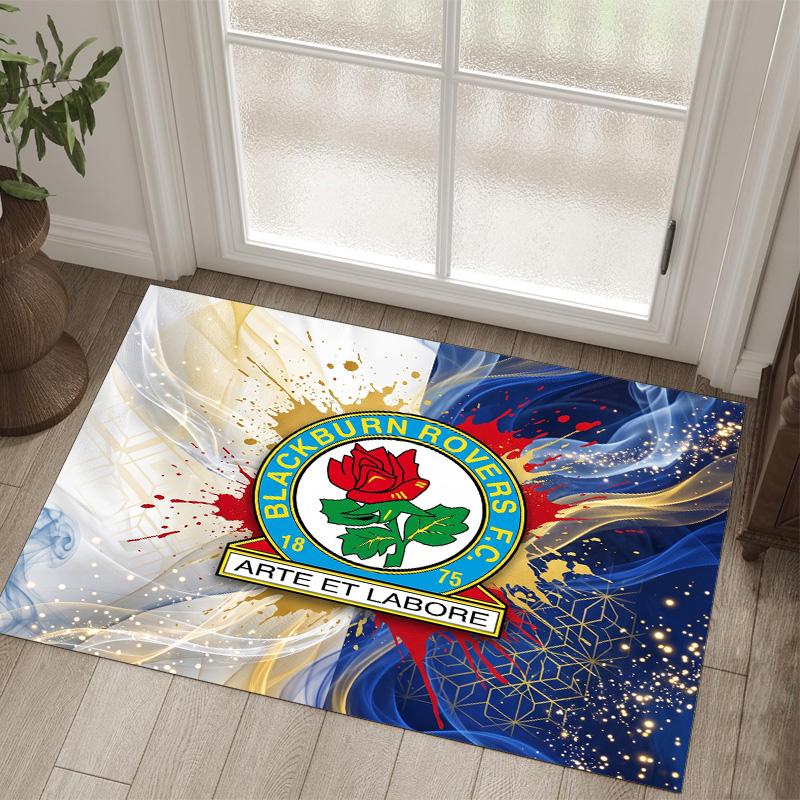 Blackburn Rovers Football Design Crystal Velvet Carpet Cozy Non?Slip Printed Rug For Bedroom Living Room Entrance