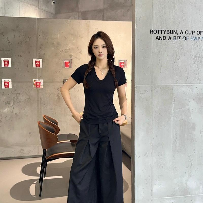 Plus size L to 6XL Modal V-Neck T-shirt Short sleeved Tees Women Ultra-thin Layering Top solid color base layer tops