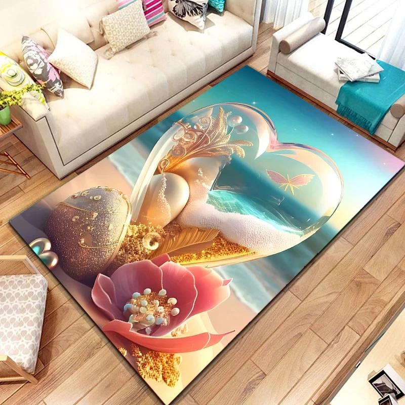 Crystal Love Pattern Carpet Romantic Theme Beach Floor Mat Soft Area Rug for Living Room Sofa Bedroom Non-slip Creative Doormat