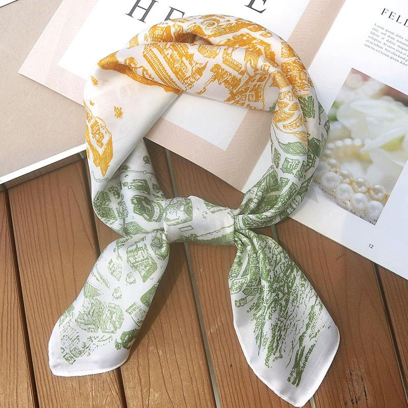 Luxury Apricot Print 70*70cm Silk Square Scarf Women Soft Satin Hairband Neckerchief Tie Female Headband Foulard Bag Ribbon Gift