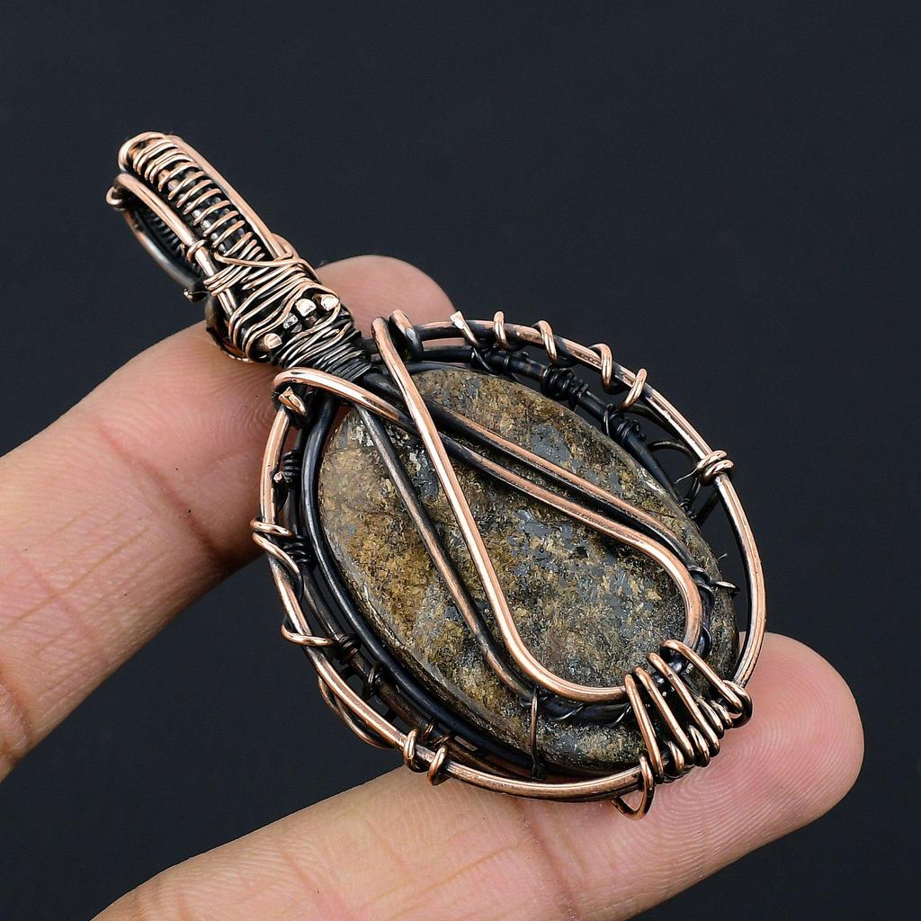 Bronzite Pendant, 999 Copper Wire Wrapped Jewelry, Gemstone Jewelry Pendant, Handmade Wedding Gift Jewelry