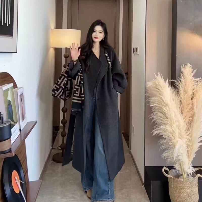 Hepburn Style Long Woolen Cashmere Coat for Women - Autumn/Winter