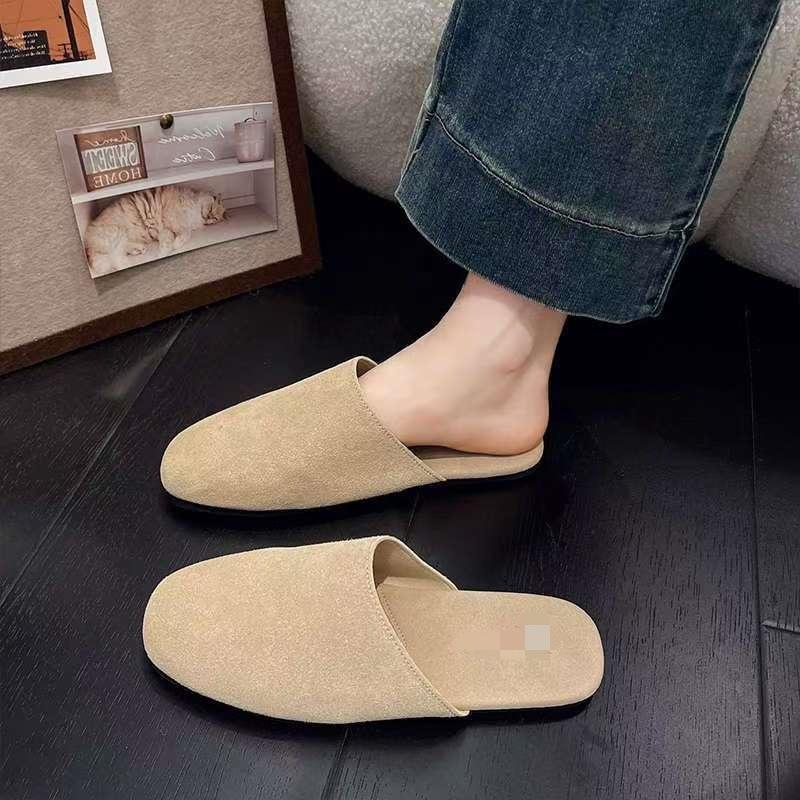 

Осень новые анти-бархатные мягкие однопедальные тапочки Boken ретро внешняя сумка голова полутапочки женские 43 абрикосовый