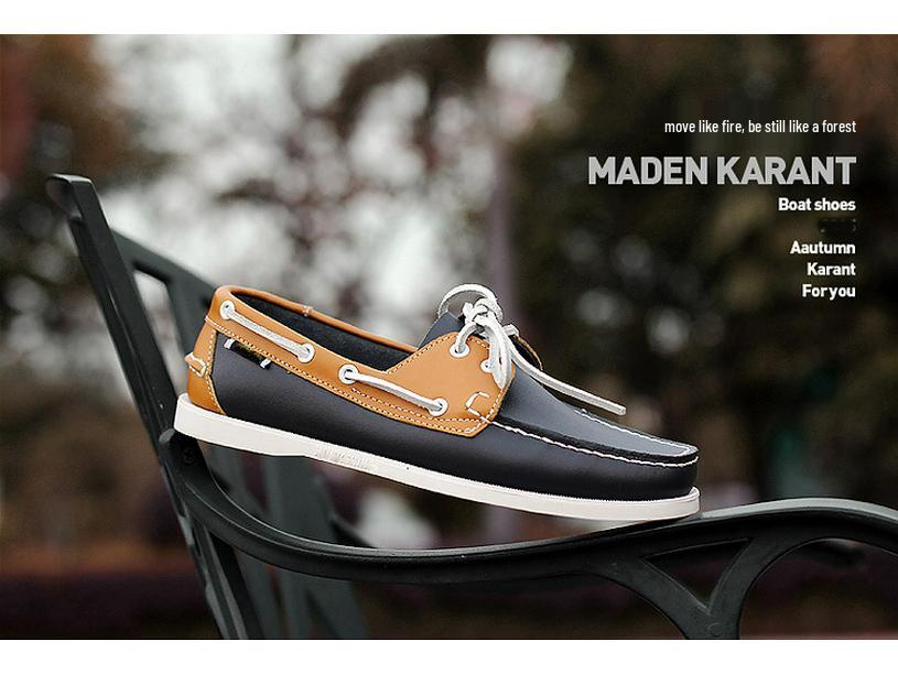 Plus Size Men's Casual Lace-Up Genuine Leather Boat Shoes with Rubber Sole for Driving