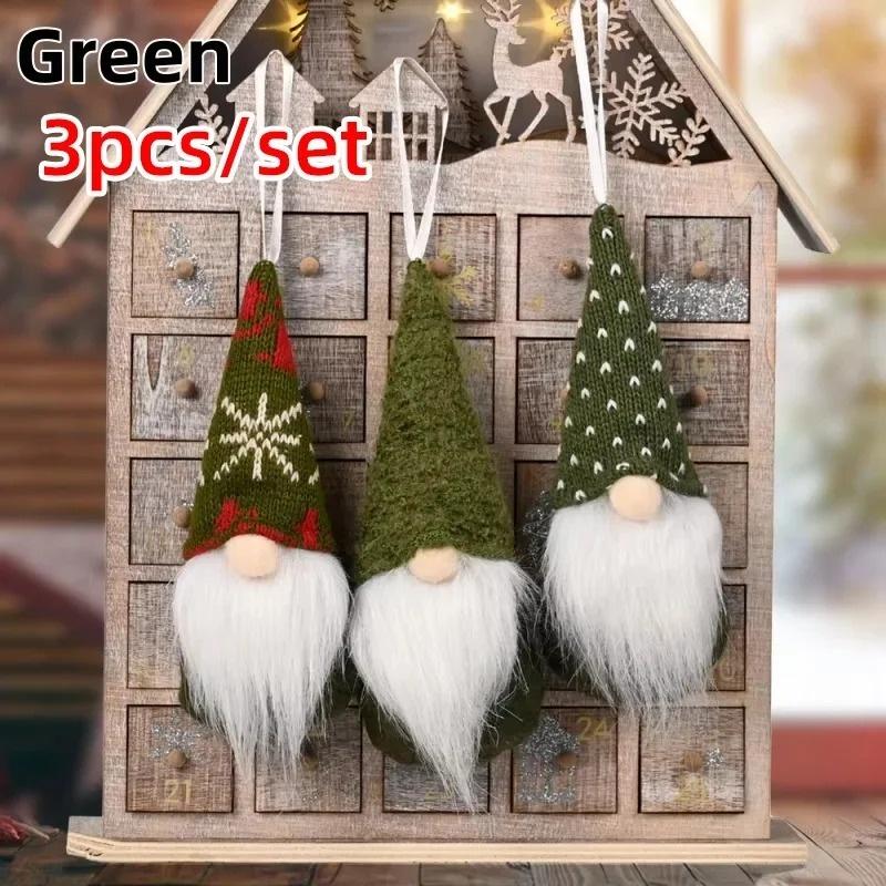 3Pcs Set Christmas Tree Hanging Gnomes Ornaments Swedish Handmade Plush Gnomes Santa Elf Hanging Home Decorations Holiday Deco