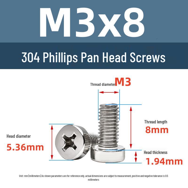 Yigu 304 Stainless Steel Phillips Round Head Machine Screws M2.5-M5