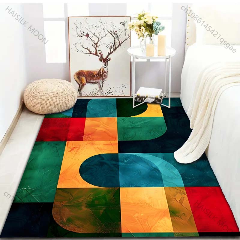 1PC Colorful Geometric Art Pattern Carpet for Living Room Bedroom Bedside Sofa Floor Mat Modern Home Decor Area Rug Large Size